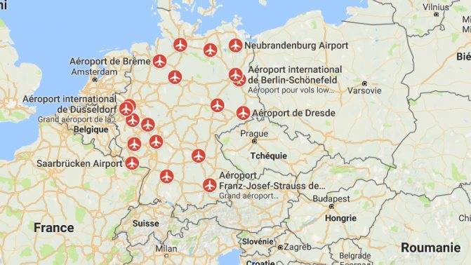 Международные аэропорты Германии — список и расположение на карте