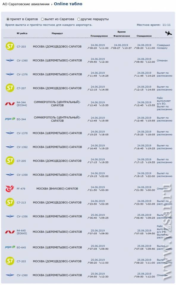 Online табло аэропорта центральный (саратов), расписание самолетов вылеты и прилеты