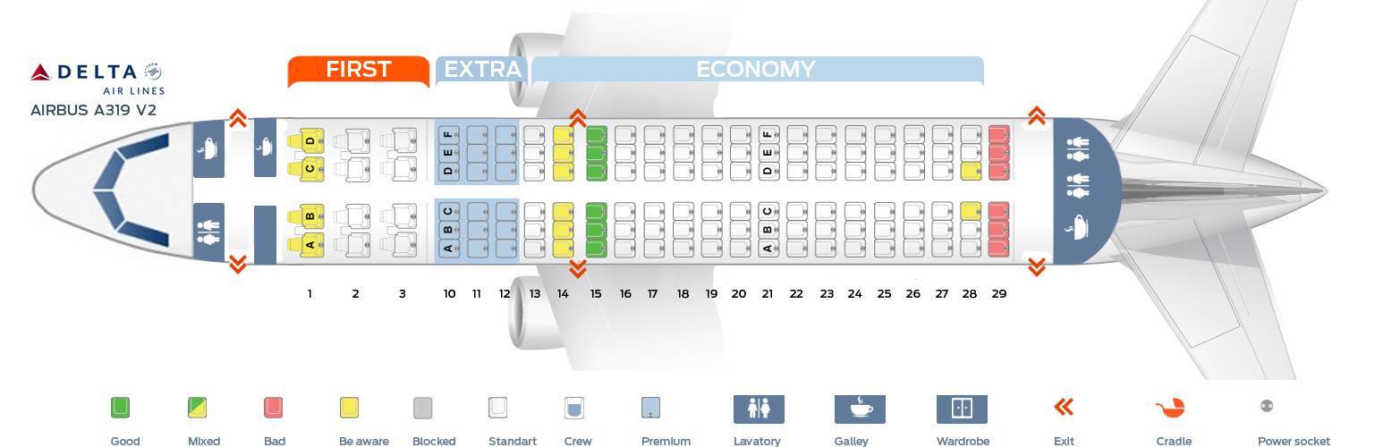 Схема салона и лучшие места aэробуса a319 компании «аэрофлот»