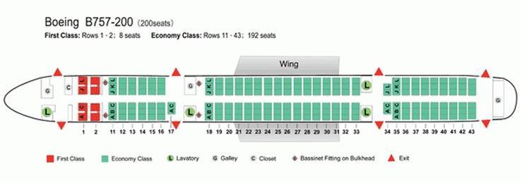 Схема салона и лучшие места в самолете boeing 757-200