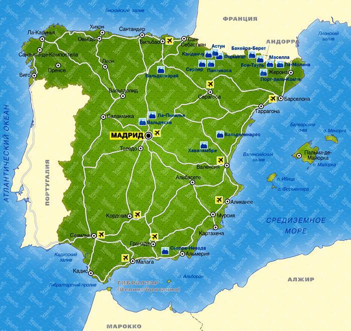 Аэропорты испании на карте