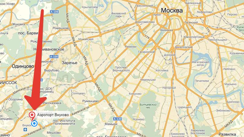 Внуково на карте Москвы