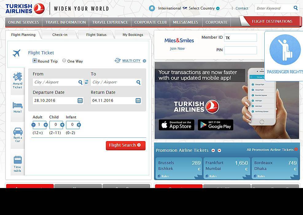 Как пройти регистрацию на самолет турецких авиалиний через интернет и в аэровокзале