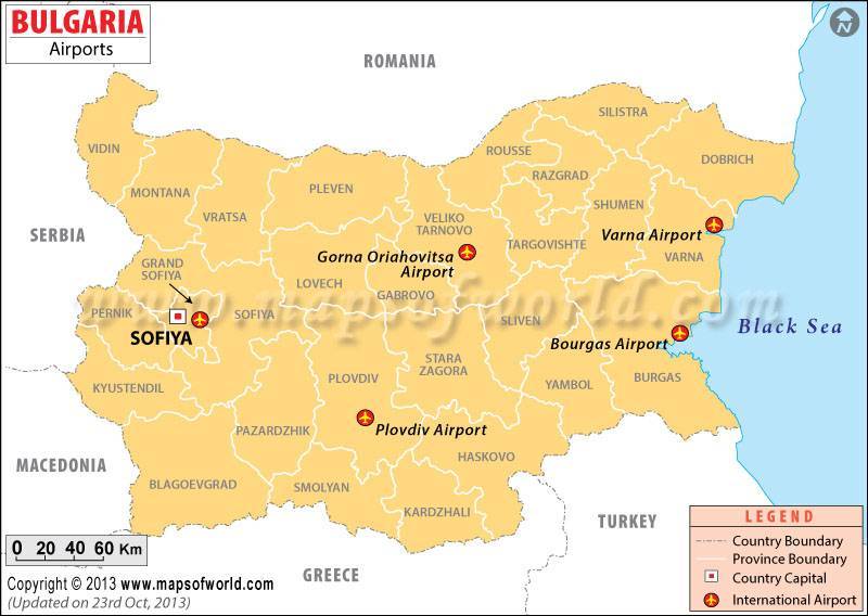Международные аэропорты болгарии на карте, описание