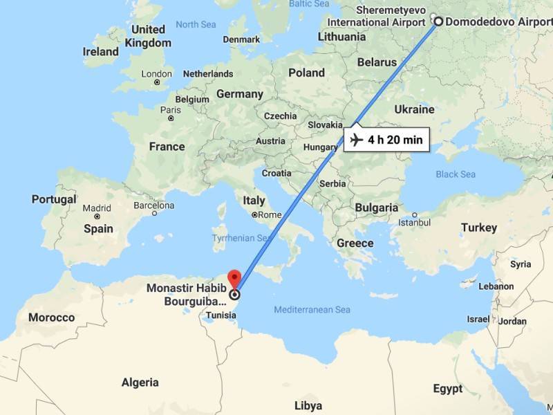 Сколько лететь до туниса из самары на самолете