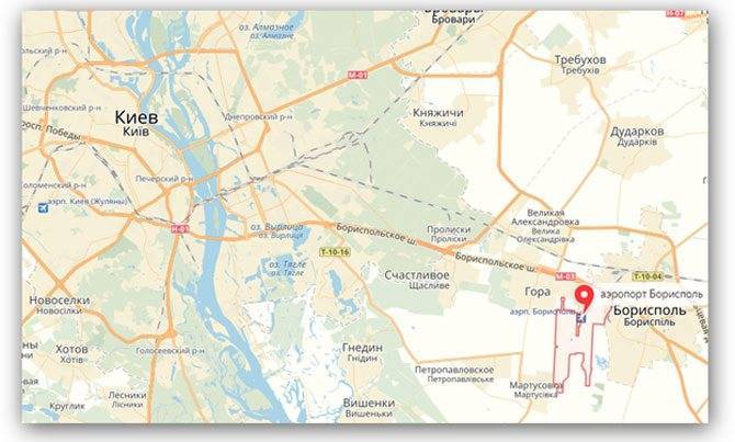Борисполь: описание аэропорта, расположение, маршруты на карте