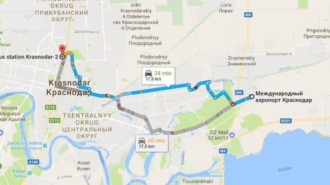 Карта-схема дорог краснодар аэропорт