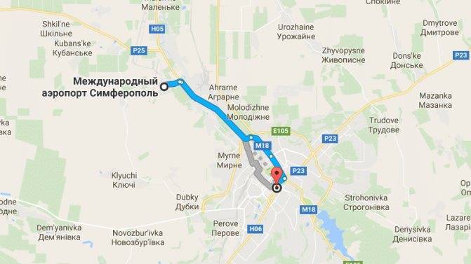 Аэропорт Симферополь на карте