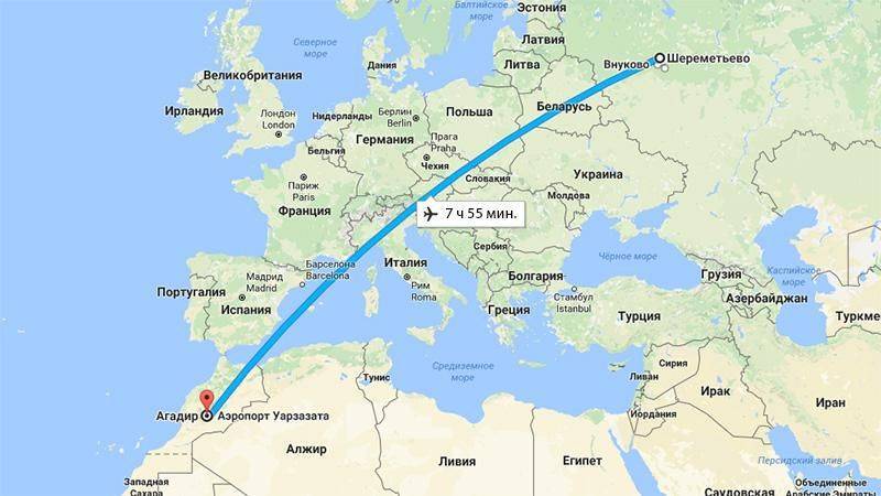 Сколько лететь из Москвы до Марокко