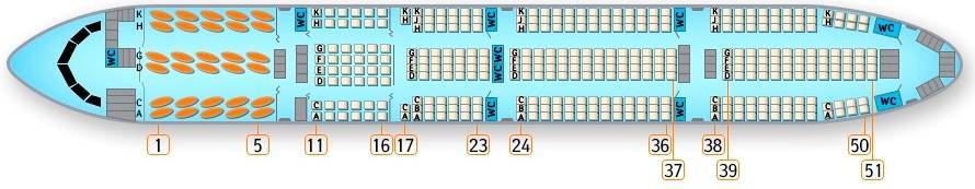 Boeing 777-200er: нумерация мест в салоне, схема посадочных мест, лучшие места