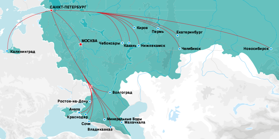 Карта полетов из сочи