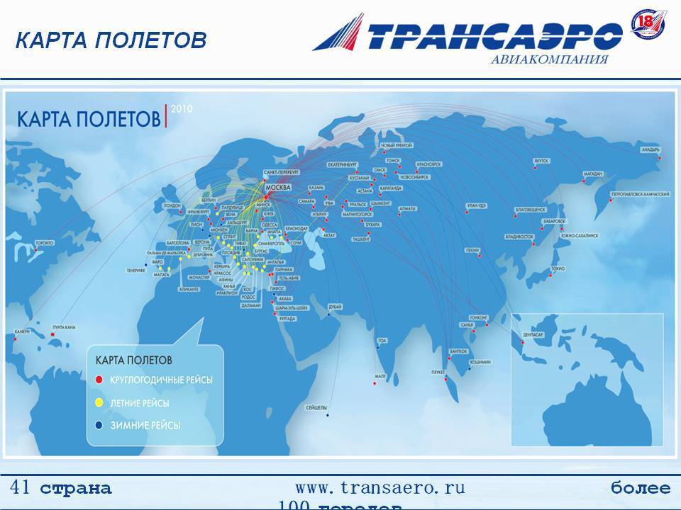 Route map aeroflot