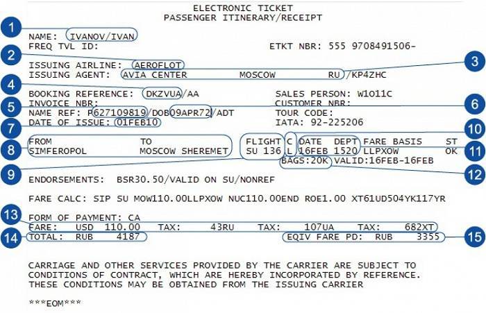 Код бронирования на электронном билете аэрофлот: где указан