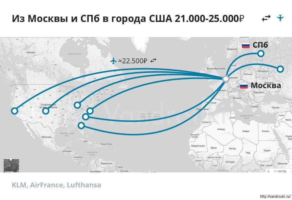 Стоимость перелета в США из Москвы