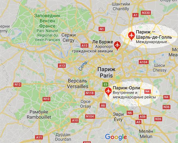 Аэропорты Франции на карте