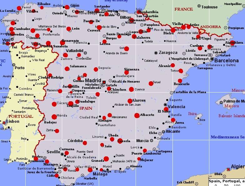 Международные аэропорты Испании на карте