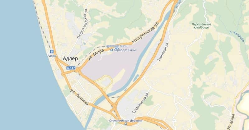 Аэропорт Адлер на карте Сочи